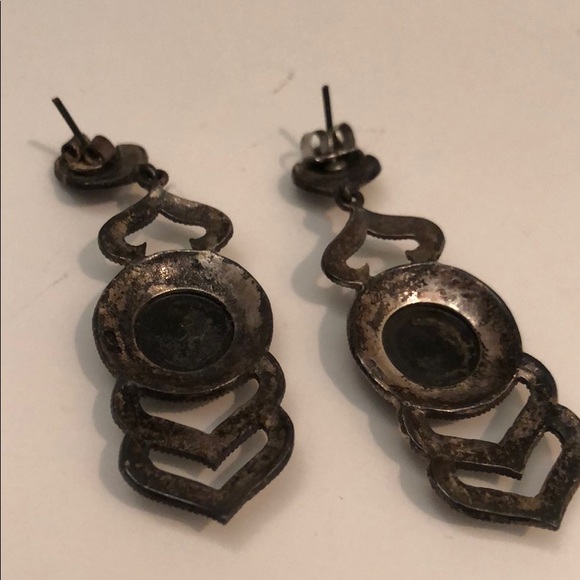 VINTAGE BLACK ONYX MARCASITE CHEVRON DANGLING - Picture 8 of 9